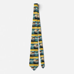 Afghan Hound Beach Surfing Painting Tie