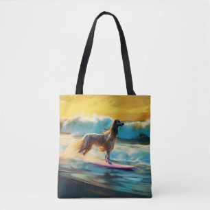 Afghan Hound Beach Surfing Painting Tote Bag
