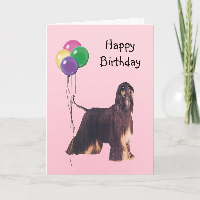 Afghan Hound, Birthday Balloons Card (Front)