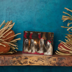 Afghan Hound by the Fireplace Christmas Plaque