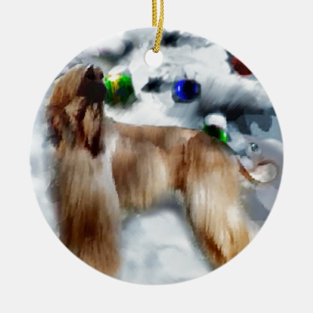 Afghan Hound Christmas Ceramic Tree Decoration (Front)