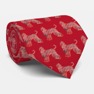 Afghan Hound Christmas Dog Silhouette Red Neck Tie