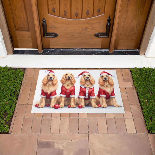 Afghan Hound Christmas Dress Santa Hat Doormat (Outdoor)