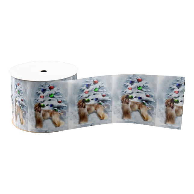 Afghan Hound Christmas Grosgrain Ribbon (Spool)