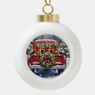 Afghan Hound Christmas Red Truck Holiday Ceramic Ball Christmas Ornament