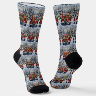 Afghan Hound Christmas Red Truck Holiday Socks