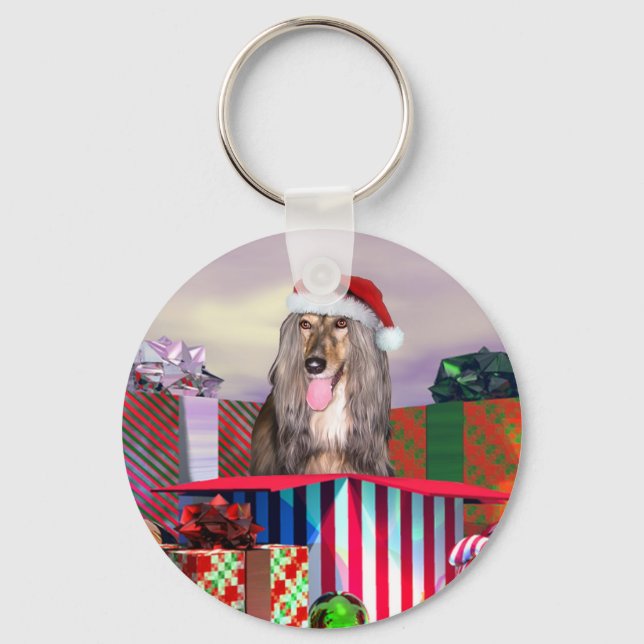 Afghan Hound Christmas Surprise Key Ring (Front)