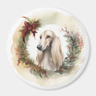 Afghan Hound Christmas Wreath Festive Pup Magnet