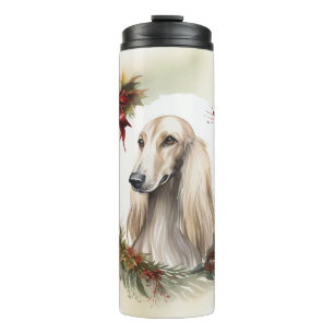 Afghan Hound Christmas Wreath Festive Pup Thermal Tumbler