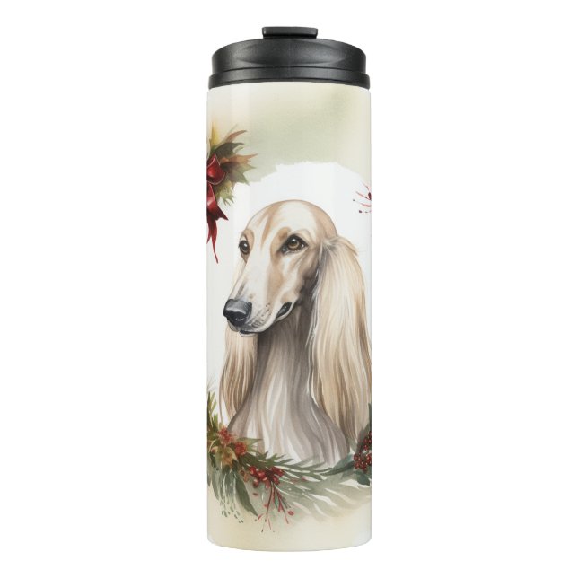 Afghan Hound Christmas Wreath Festive Pup  Thermal Tumbler (Front)