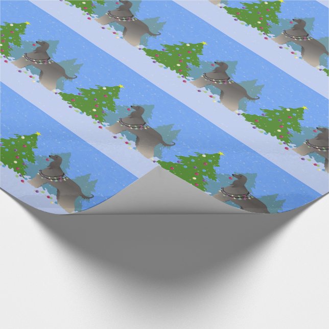 Afghan Hound decorating christmas tree-forest Wrapping Paper (Corner)