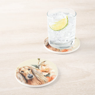 Afghan Hound Dog and Peach Lilies Coaster