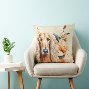 Afghan Hound Dog and Peach Lilies Cushion
