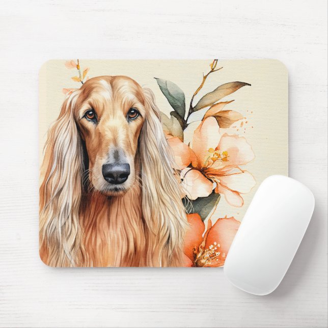 Afghan Hound Dog and Peach Lilies Mouse Pad (With Mouse)