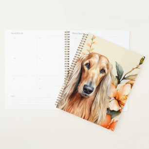 Afghan Hound Dog and Peach Lilies Planner