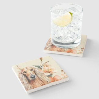 Afghan Hound Dog and Peach Lilies Stone Coaster