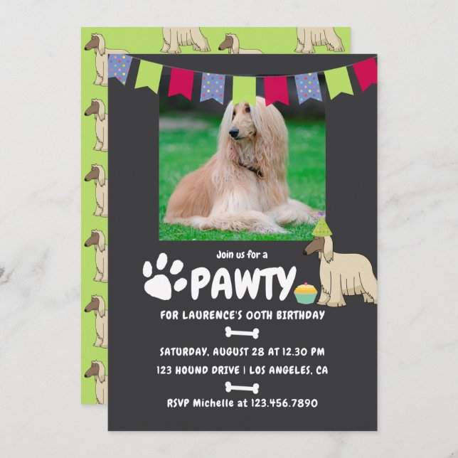 Afghan Hound Dog Birthday photo invitation (Front/Back)