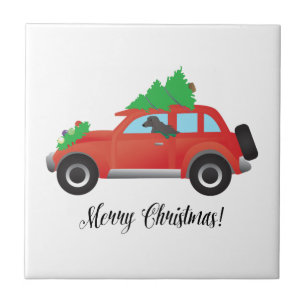 Afghan Hound Dog - Car with Christmas Tree on Top Tile