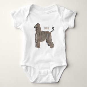 Afghan hound dog cartoon illustration  baby bodysuit