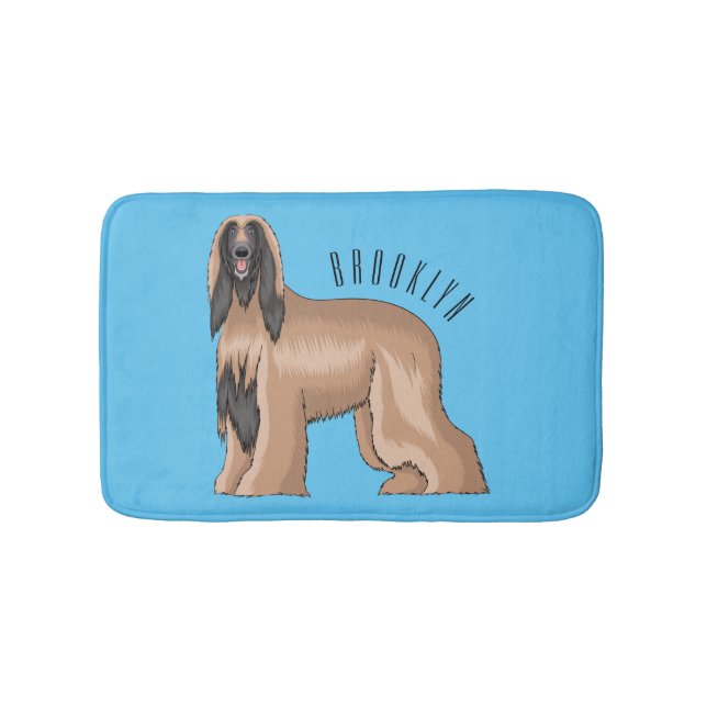 Afghan hound dog cartoon illustration bath mat (Front)