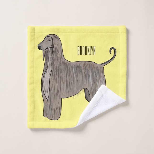 Afghan hound dog cartoon illustration  bath towel set (Wash Cloth)