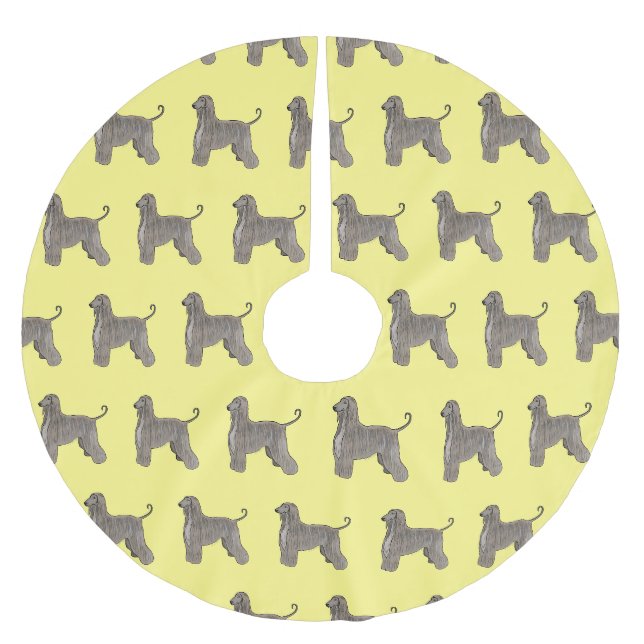 Afghan hound dog cartoon illustration  brushed polyester tree skirt (Front)