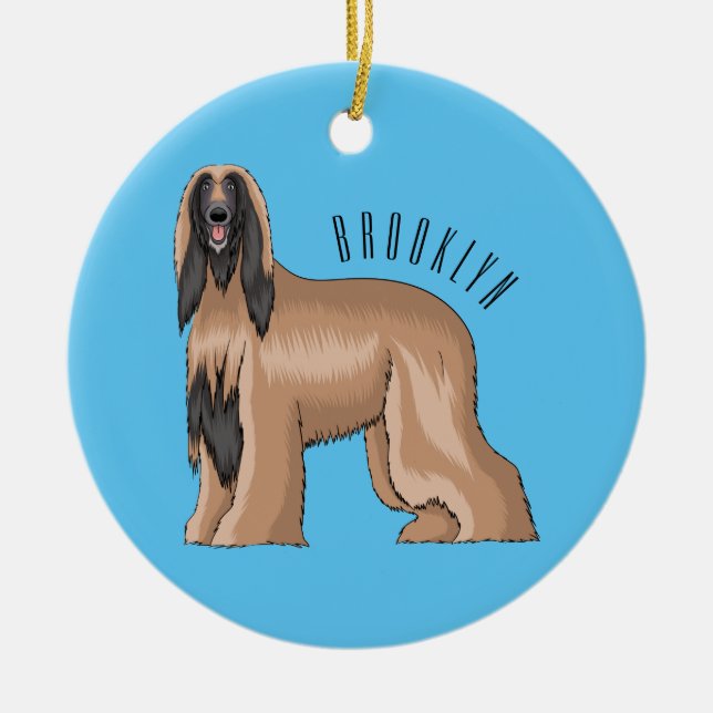 Afghan hound dog cartoon illustration  ceramic tree decoration (Front)