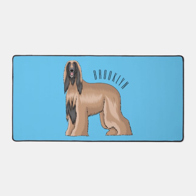Afghan hound dog cartoon illustration  desk mat (Front)
