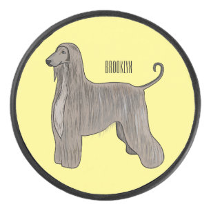Afghan hound dog cartoon illustration hockey puck