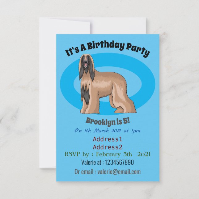 Afghan hound dog cartoon illustration  invitation (Front)