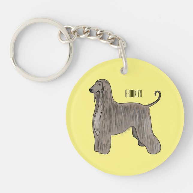 Afghan hound dog cartoon illustration  key ring (Front)