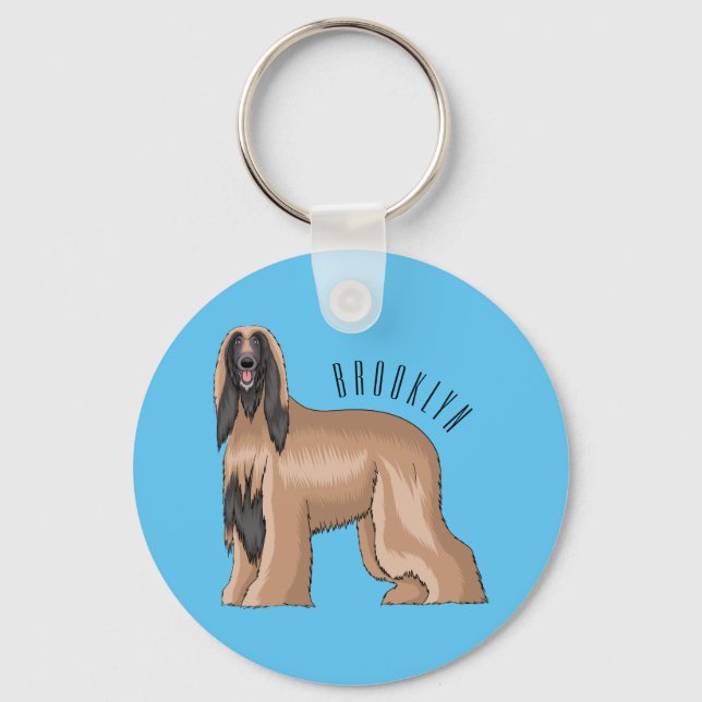 Afghan hound dog cartoon illustration key ring (Front)