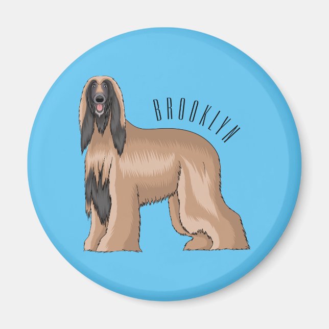 Afghan hound dog cartoon illustration magnet (Front)