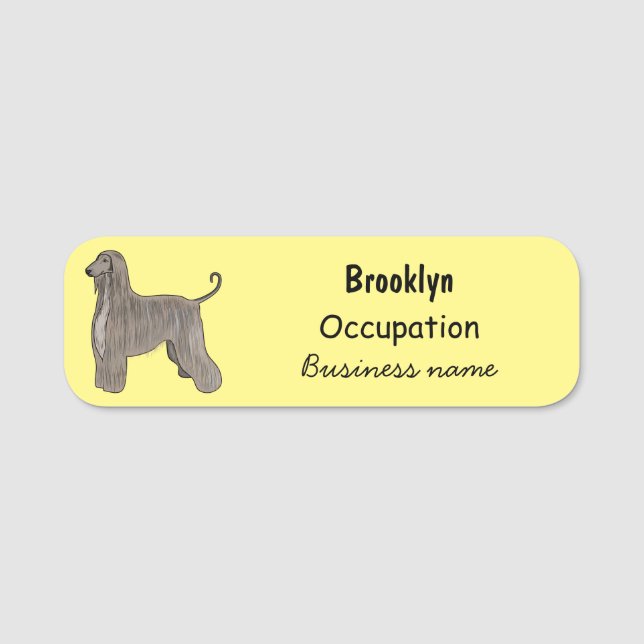 Afghan hound dog cartoon illustration name tag (Front)