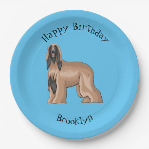 Afghan hound dog cartoon illustration paper plate