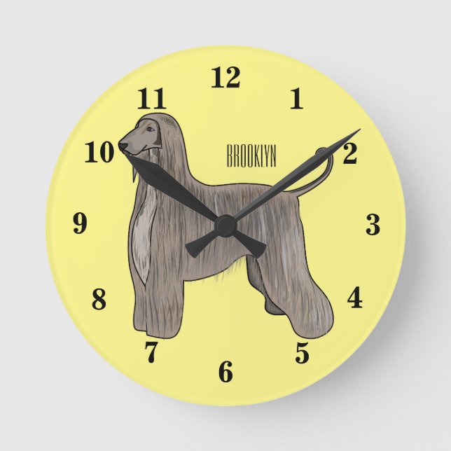 Afghan hound dog cartoon illustration round clock (Front)