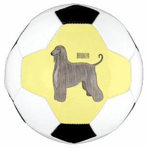 Afghan hound dog cartoon illustration  soccer ball