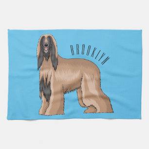 Afghan hound dog cartoon illustration tea towel