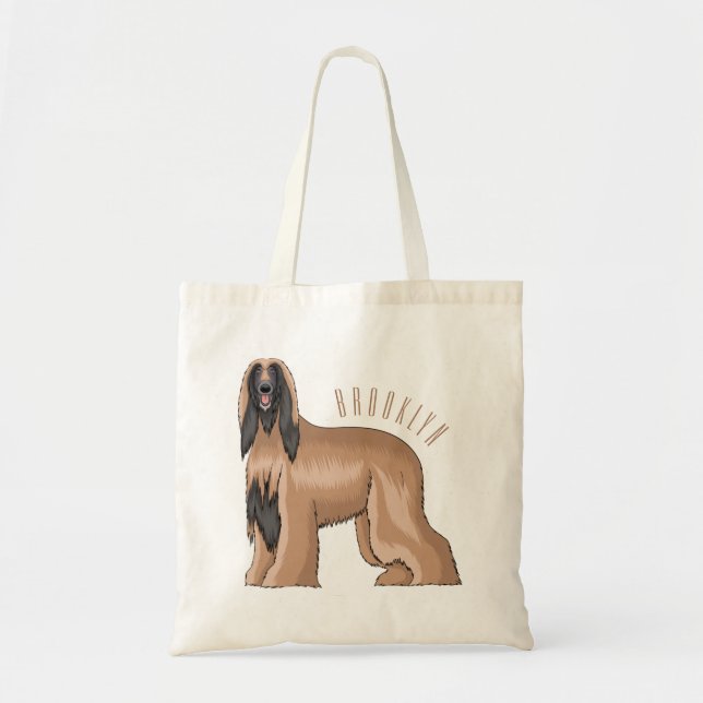 Afghan hound dog cartoon illustration tote bag (Front)