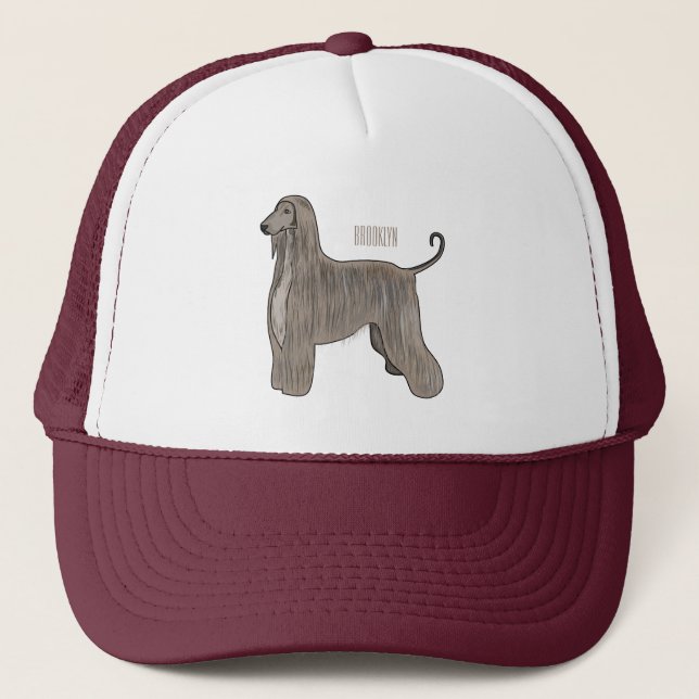 Afghan hound dog cartoon illustration  trucker hat (Front)