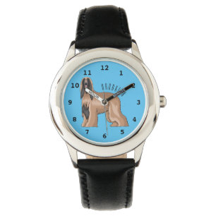 Afghan hound dog cartoon illustration watch
