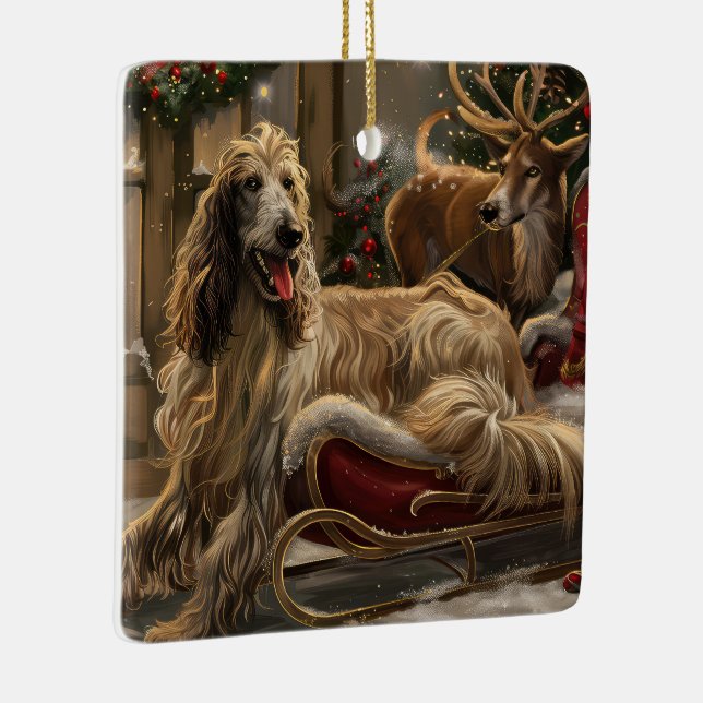 Afghan Hound Dog Christmas Festive Ceramic Ornament (Right)