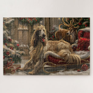 Afghan Hound Dog Christmas Festive Jigsaw Puzzle