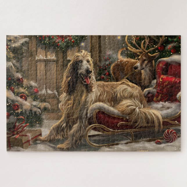 Afghan Hound Dog Christmas Festive Jigsaw Puzzle (Horizontal)