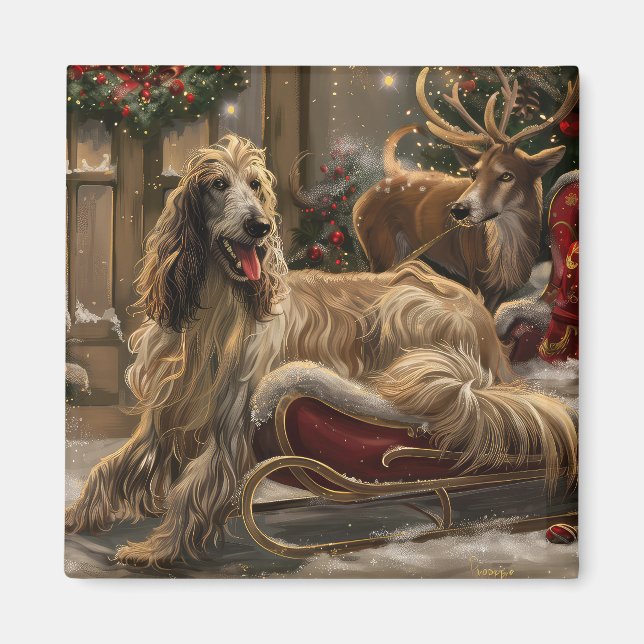Afghan Hound Dog Christmas Festive Magnet (Front)