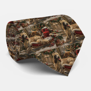 Afghan Hound Dog Christmas Festive Tie