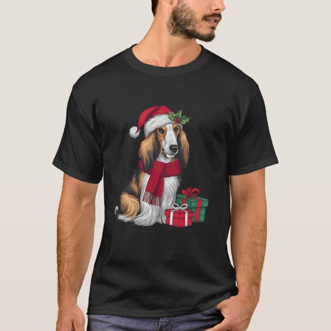 Afghan Hound Dog Christmas Outfits Santa Hat Dog X T-Shirt (Front)