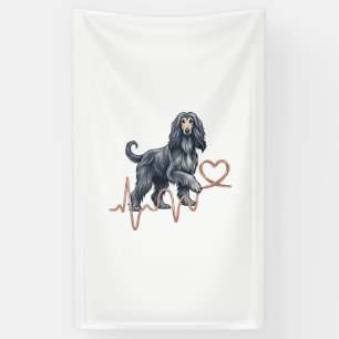 Afghan Hound Dog Heartbeat Line Heart Banner