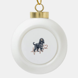 Afghan Hound Dog Heartbeat Line Heart Ceramic Ball Christmas Ornament