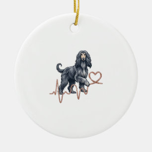 Afghan Hound Dog Heartbeat Line Heart Ceramic Tree Decoration